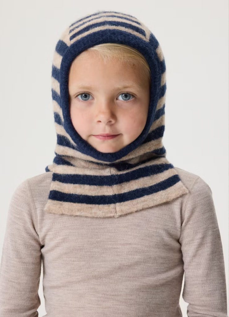 Stripete balaclava i ull til barn